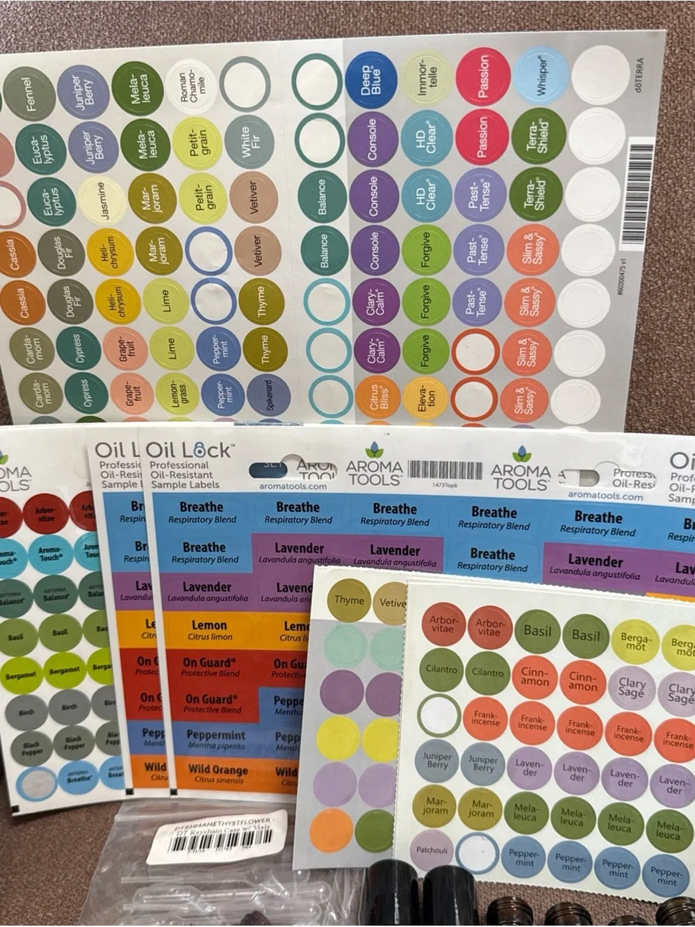DōTerra essential oil box with 13 new/opened exp oils with extra bottles/info.